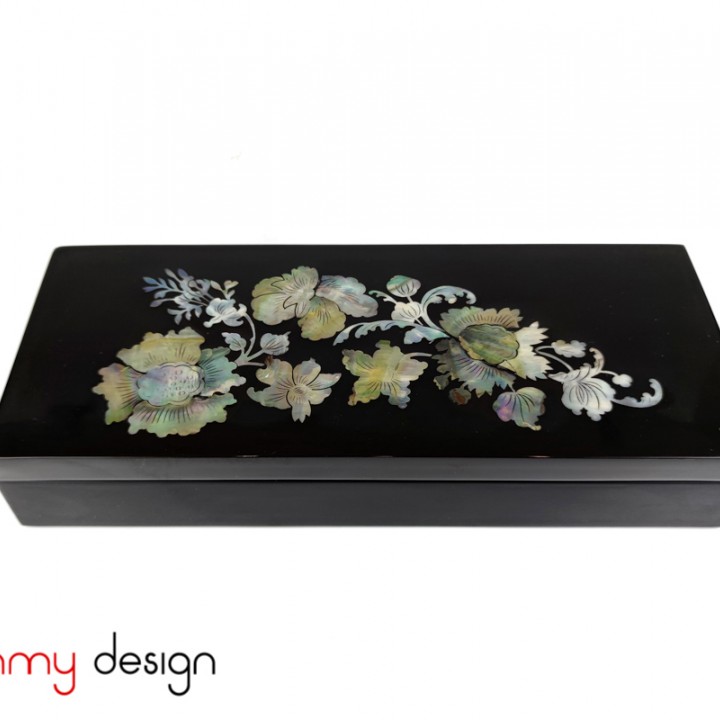 Rectangle lacquer three-compartment box attached with pearl flower 13*30*H5cm